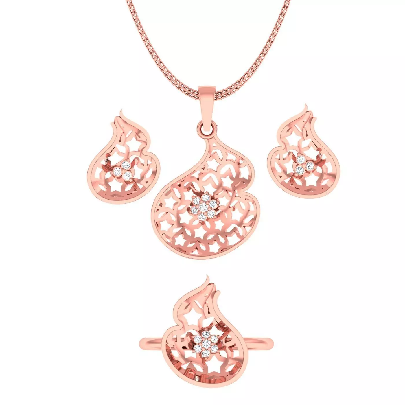 Light weight flower ring earrings pendant set 3dm stl 4 renders  3D print model_0