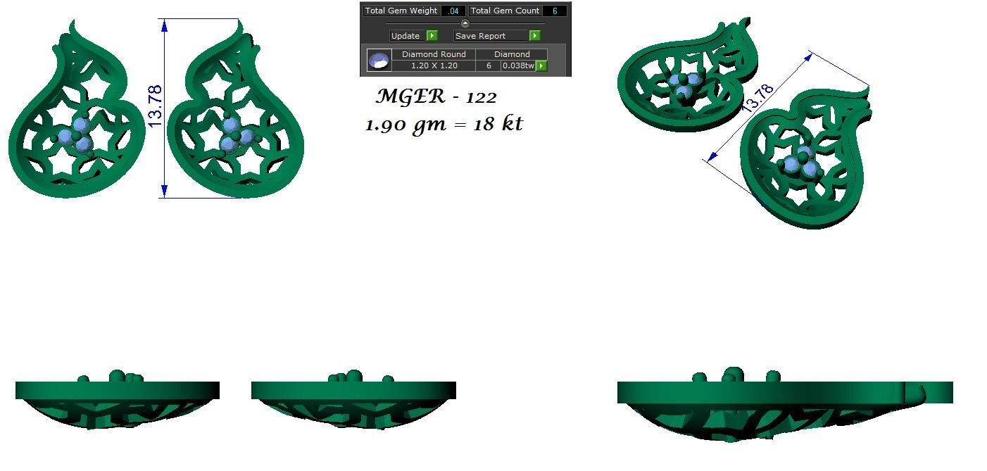 Light weight flower ring earrings pendant set 3dm stl 4 renders  3D print model_16