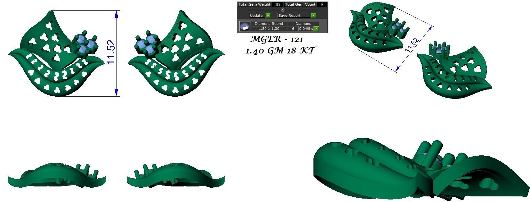 Light weight ring earrings pendant set 3dm stl 4 renders model  3D print model_16