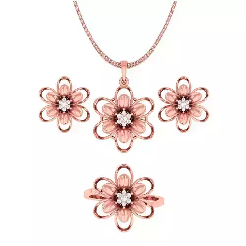 Light weight flower ring earrings pendant set 3dm stl 4 renders 3D print model