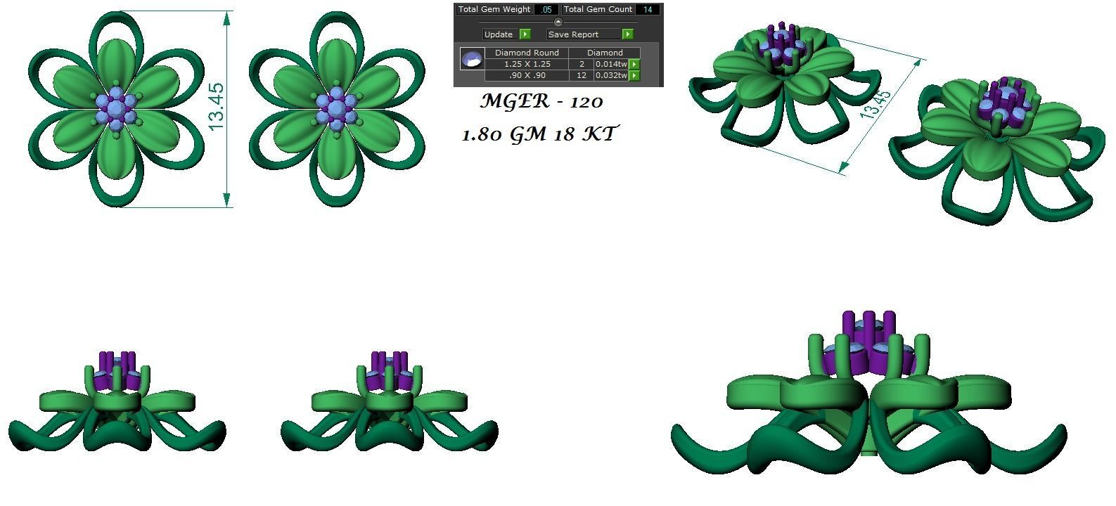 Light weight flower ring earrings pendant set 3dm stl 4 renders 3D print model_16