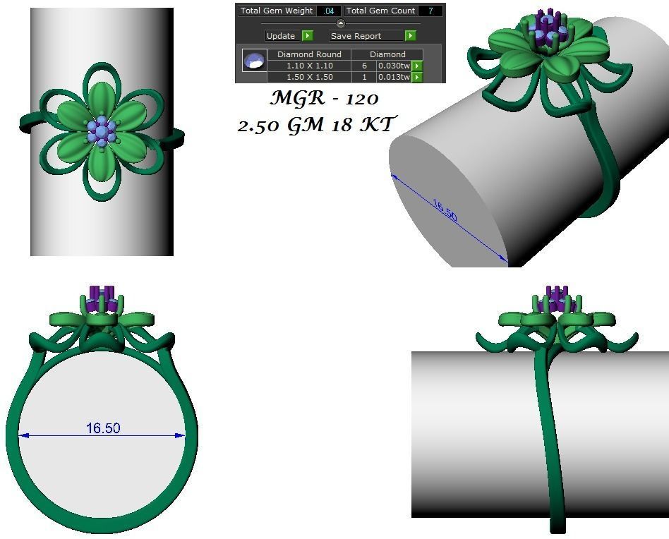 Light weight flower ring earrings pendant set 3dm stl 4 renders 3D print model_18