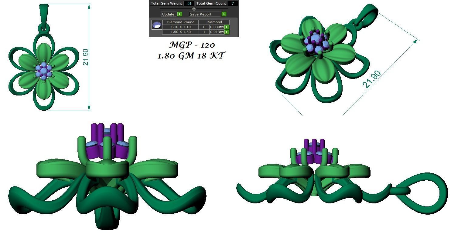 Light weight flower ring earrings pendant set 3dm stl 4 renders 3D print model_17