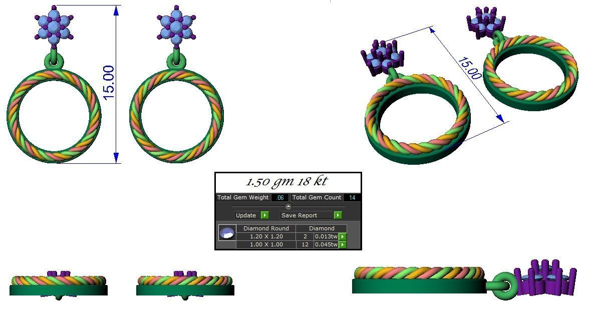 Light weight ring earrings pendant set 3dm stl 4 renders model  3D print model_16