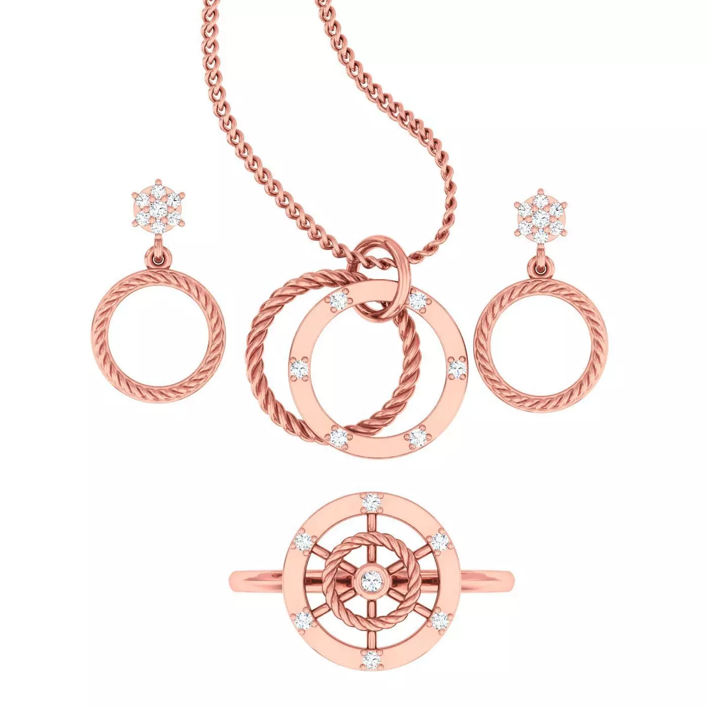 Light weight ring earrings pendant set 3dm stl 4 renders model  3D print model_0