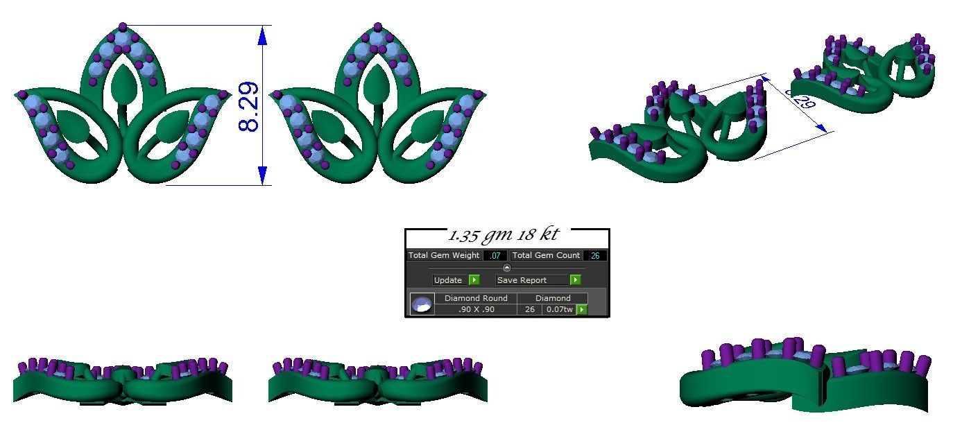 Light weight ring earrings pendant set 3dm stl 4 renders model  3D print model_16