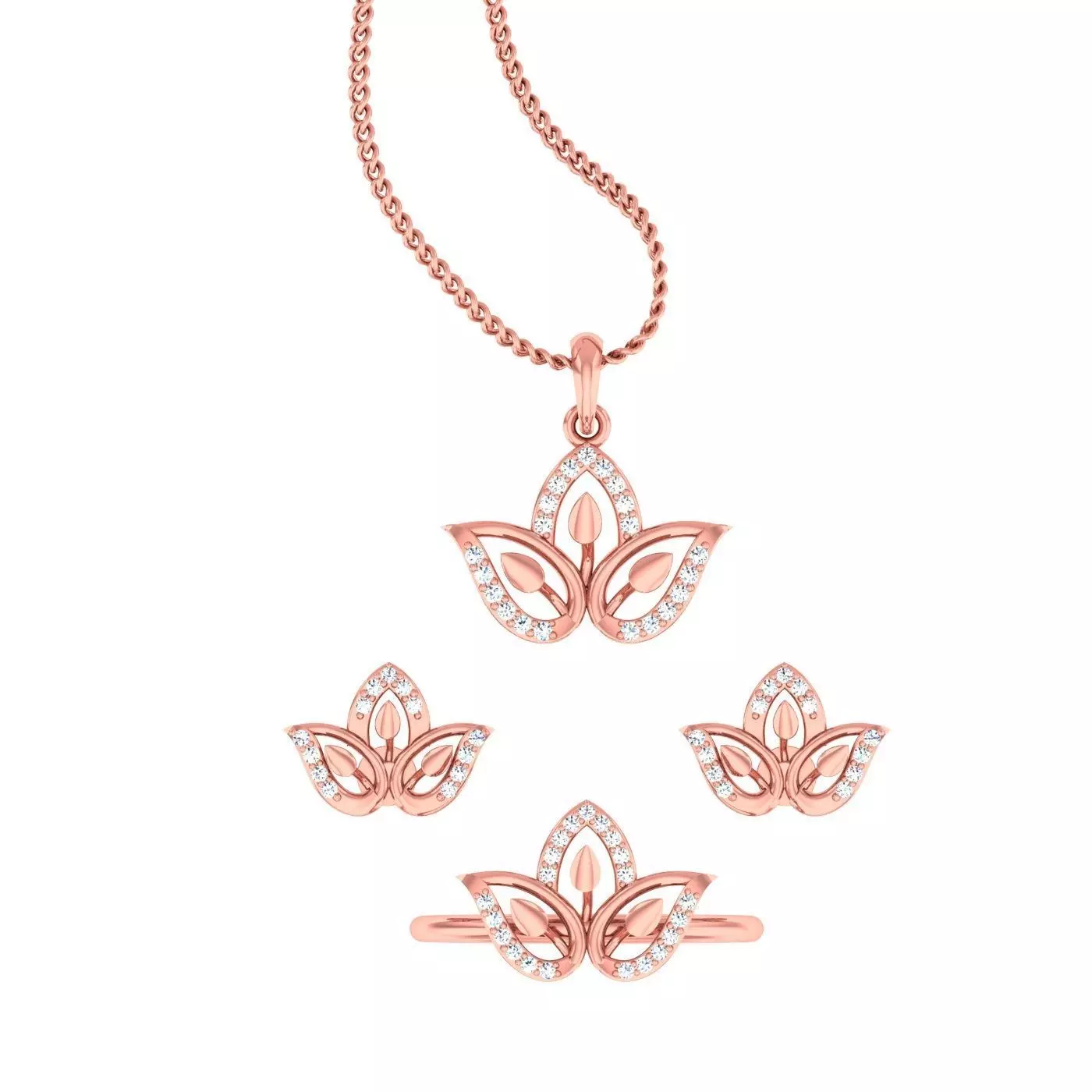 Light weight ring earrings pendant set 3dm stl 4 renders model  3D print model_0