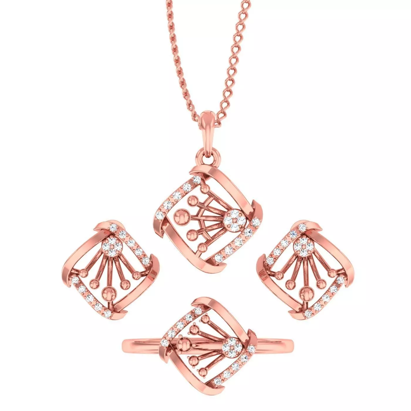 Light weight ring earrings pendant set 3dm stl 4 renders model  3D print model_0