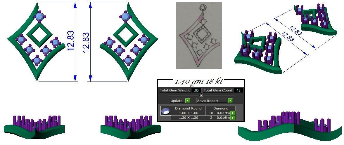 Light weight ring earrings pendant set 3dm stl 4 renders model 3D print model_12