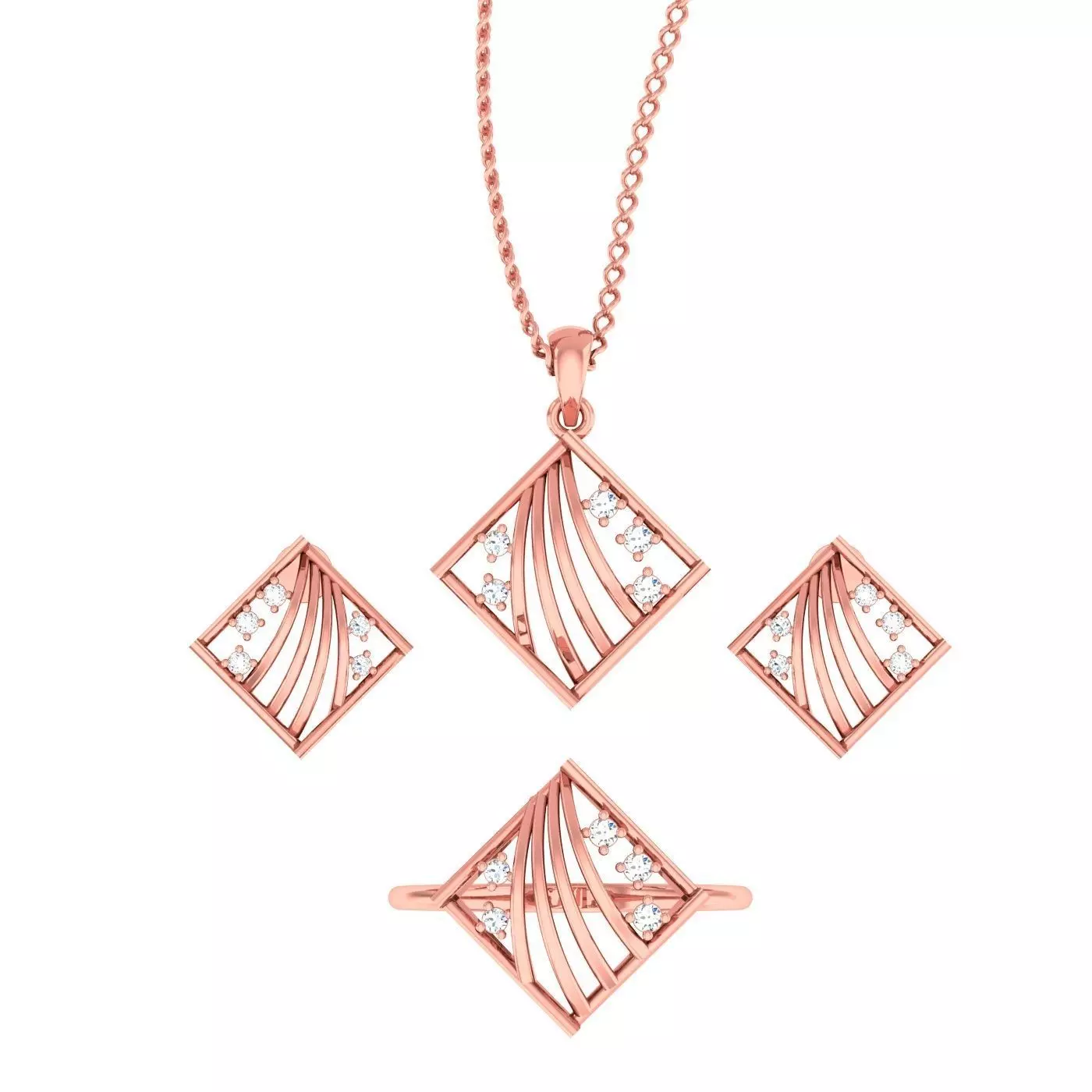 Light weight ring earrings pendant set 3dm stl 4 renders model 3D print model_0