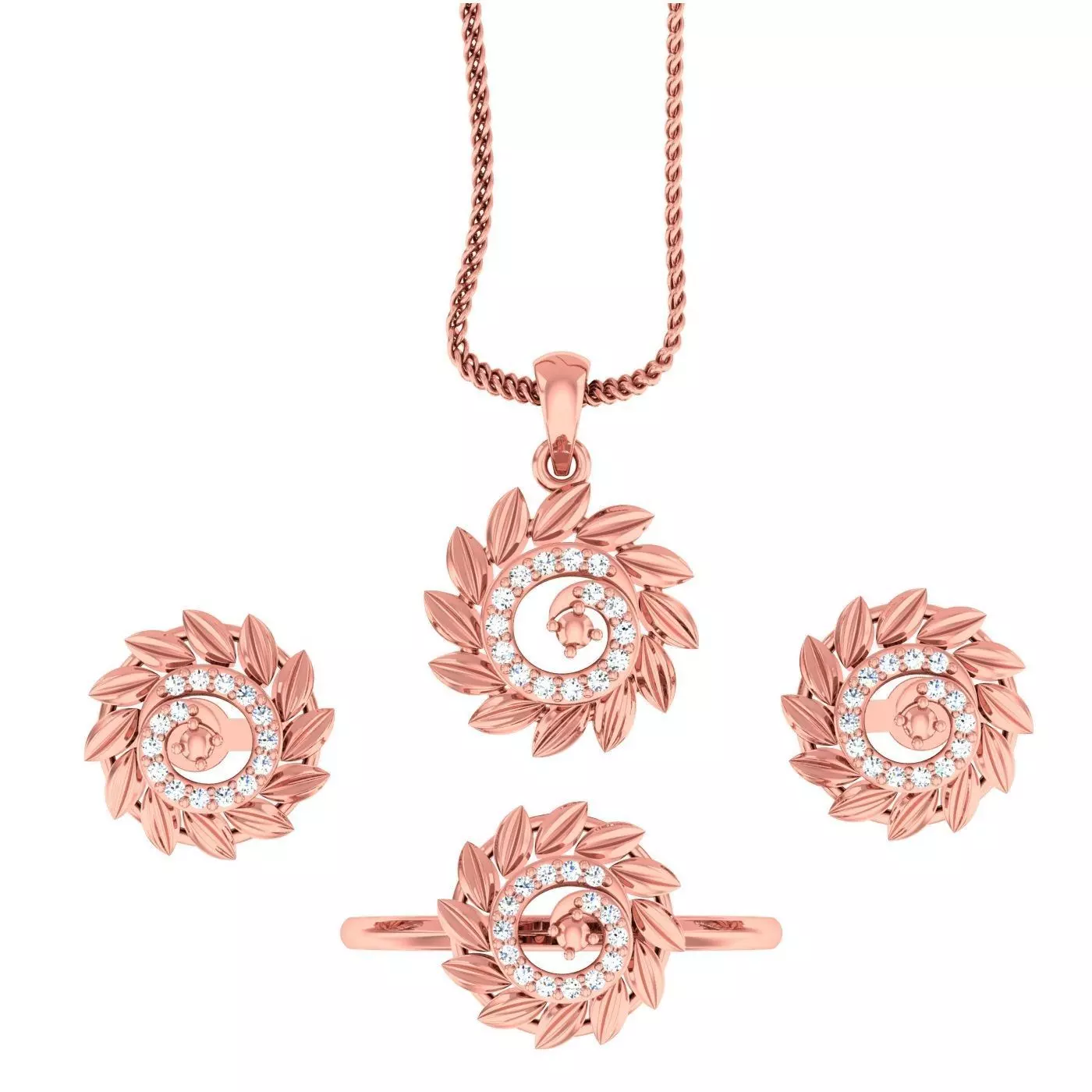 Light weight flower ring earrings pendant set 3dm stl  4 renders 3D print model_0