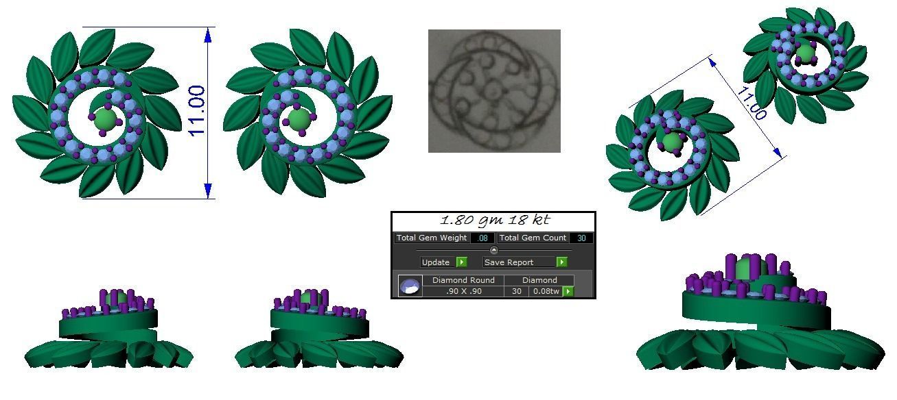 Light weight flower ring earrings pendant set 3dm stl  4 renders 3D print model_16