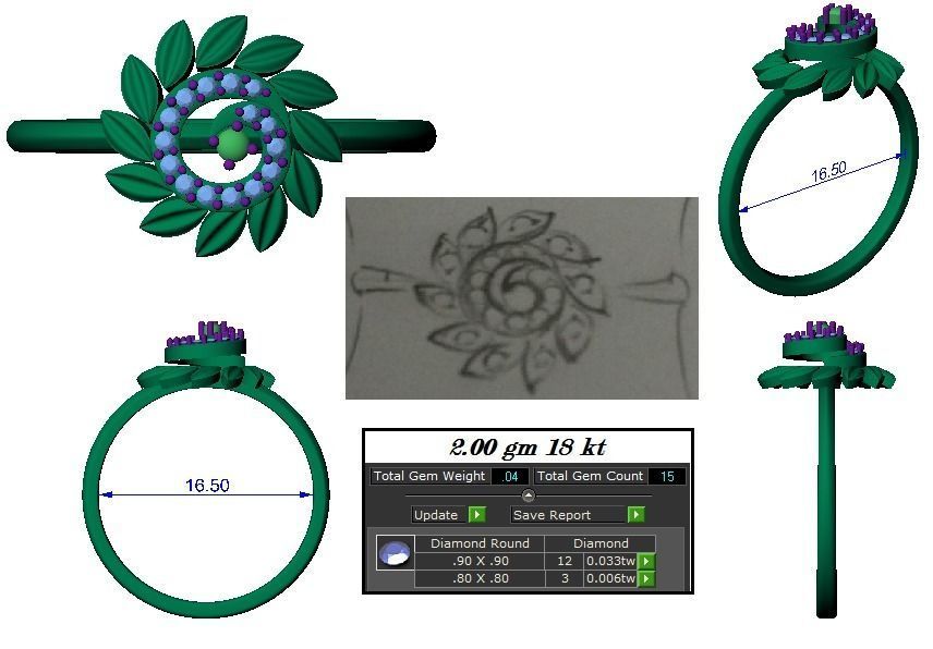 Light weight flower ring earrings pendant set 3dm stl  4 renders 3D print model_18