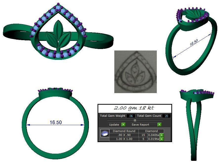 Light weight flower ring earrings pendant set 3dm stl 4 renders 3D print model_15