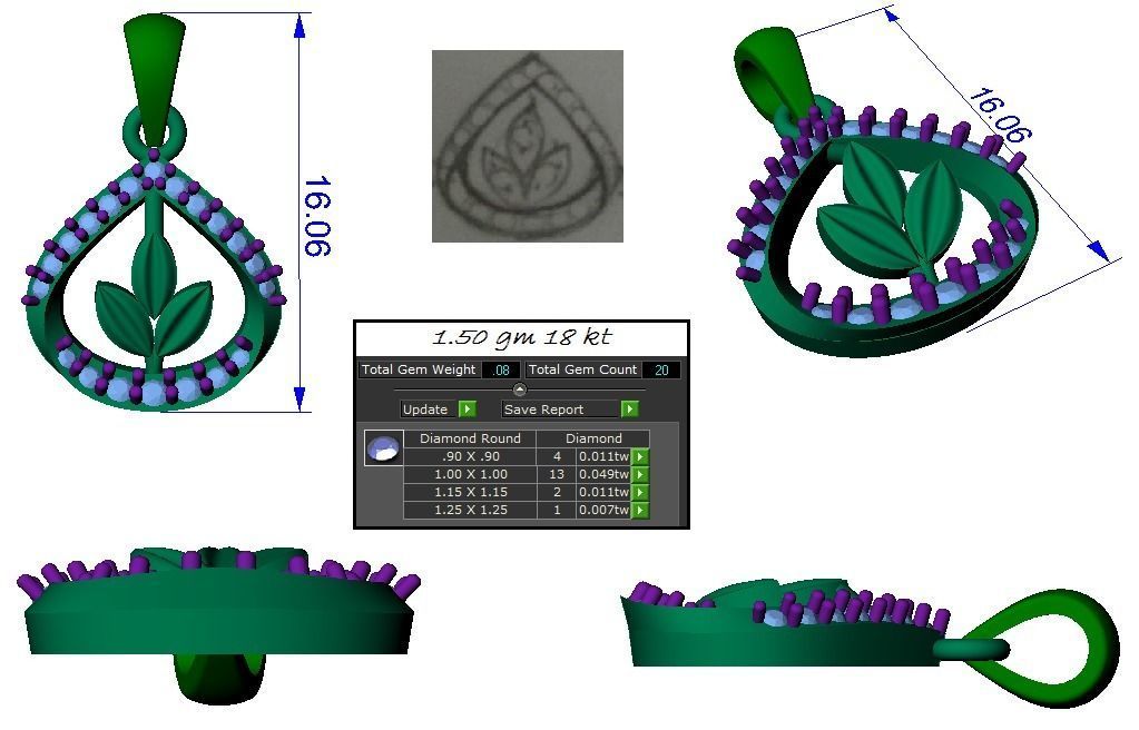 Light weight flower ring earrings pendant set 3dm stl 4 renders 3D print model_14