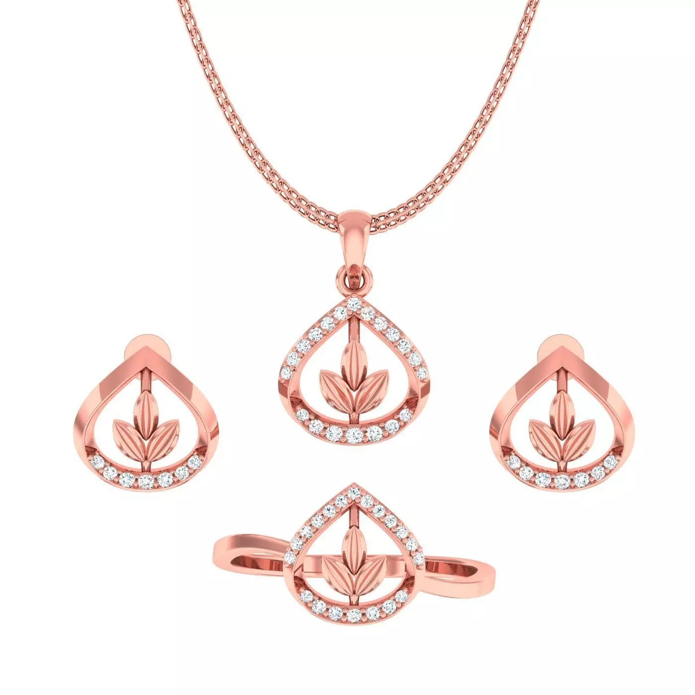 Light weight flower ring earrings pendant set 3dm stl 4 renders 3D print model_0