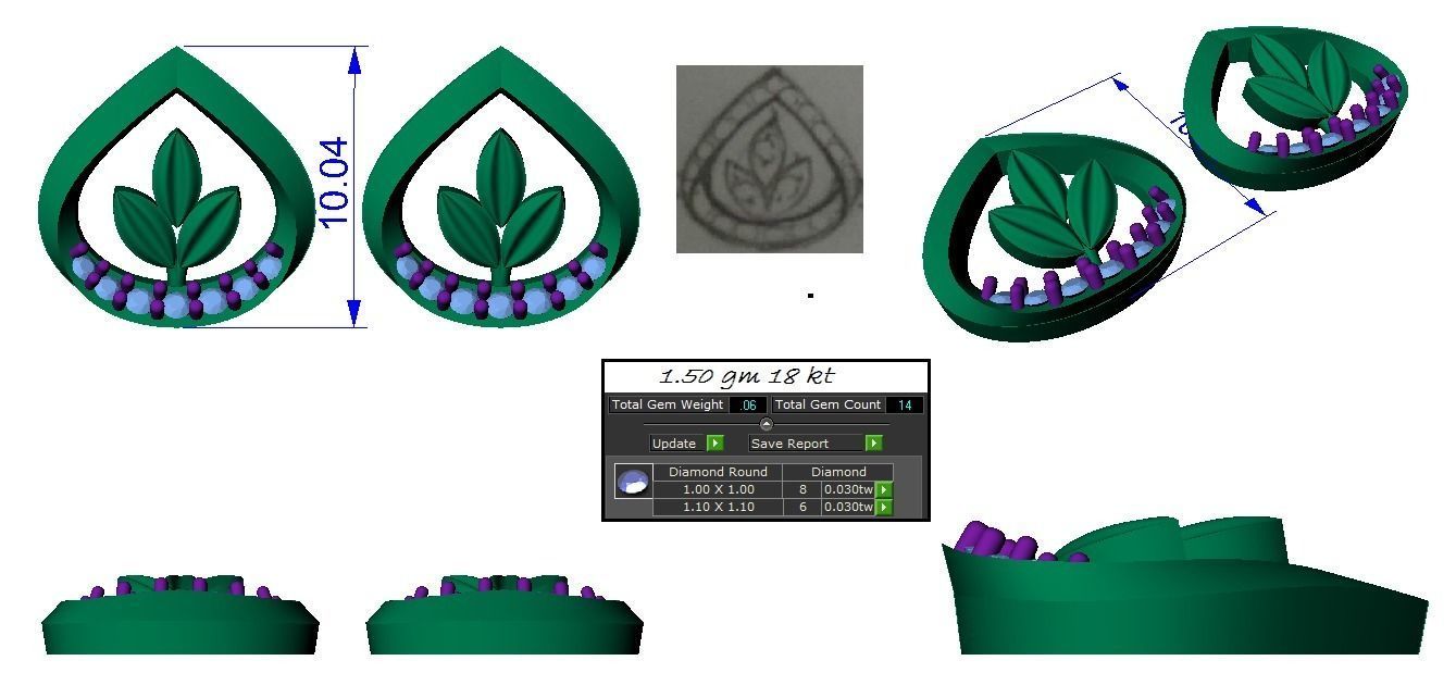 Light weight flower ring earrings pendant set 3dm stl 4 renders 3D print model_13