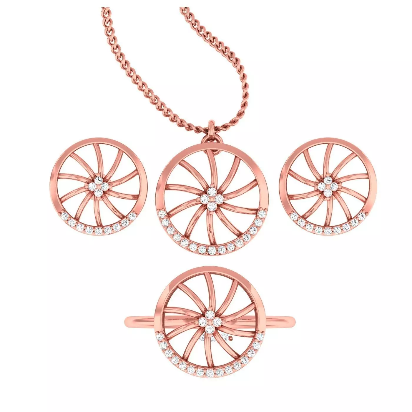 Light weight ring earrings pendant set 3dm stl 4 renders model  3D print model_0