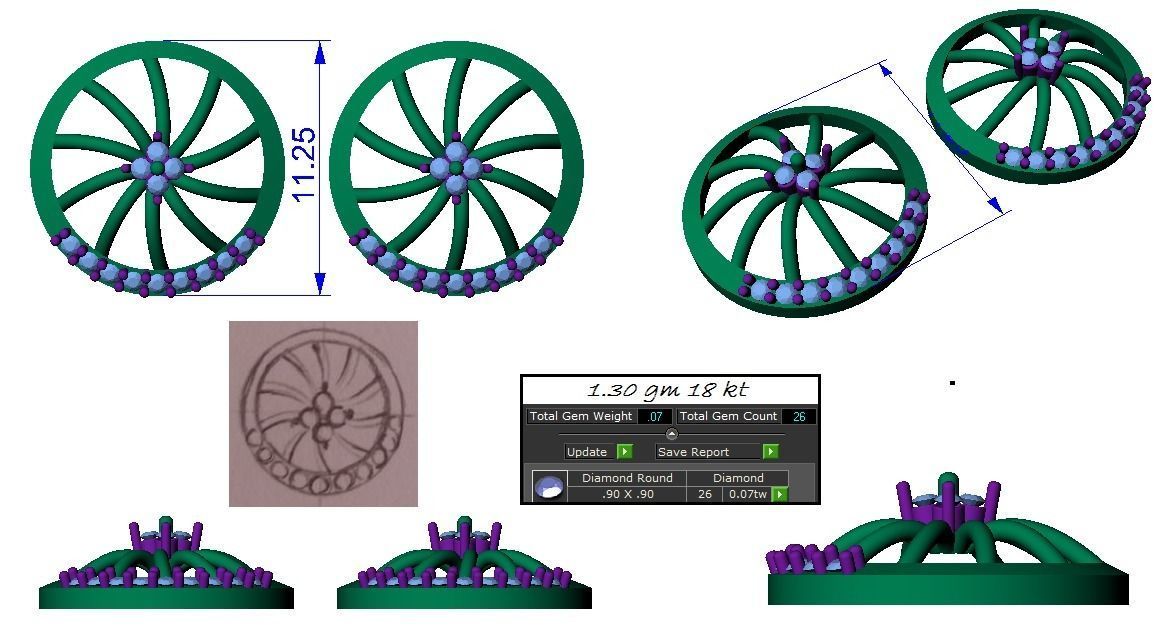 Light weight ring earrings pendant set 3dm stl 4 renders model  3D print model_16