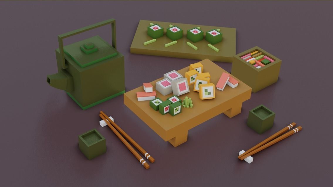 Cartoon sushi set model 3D model_14