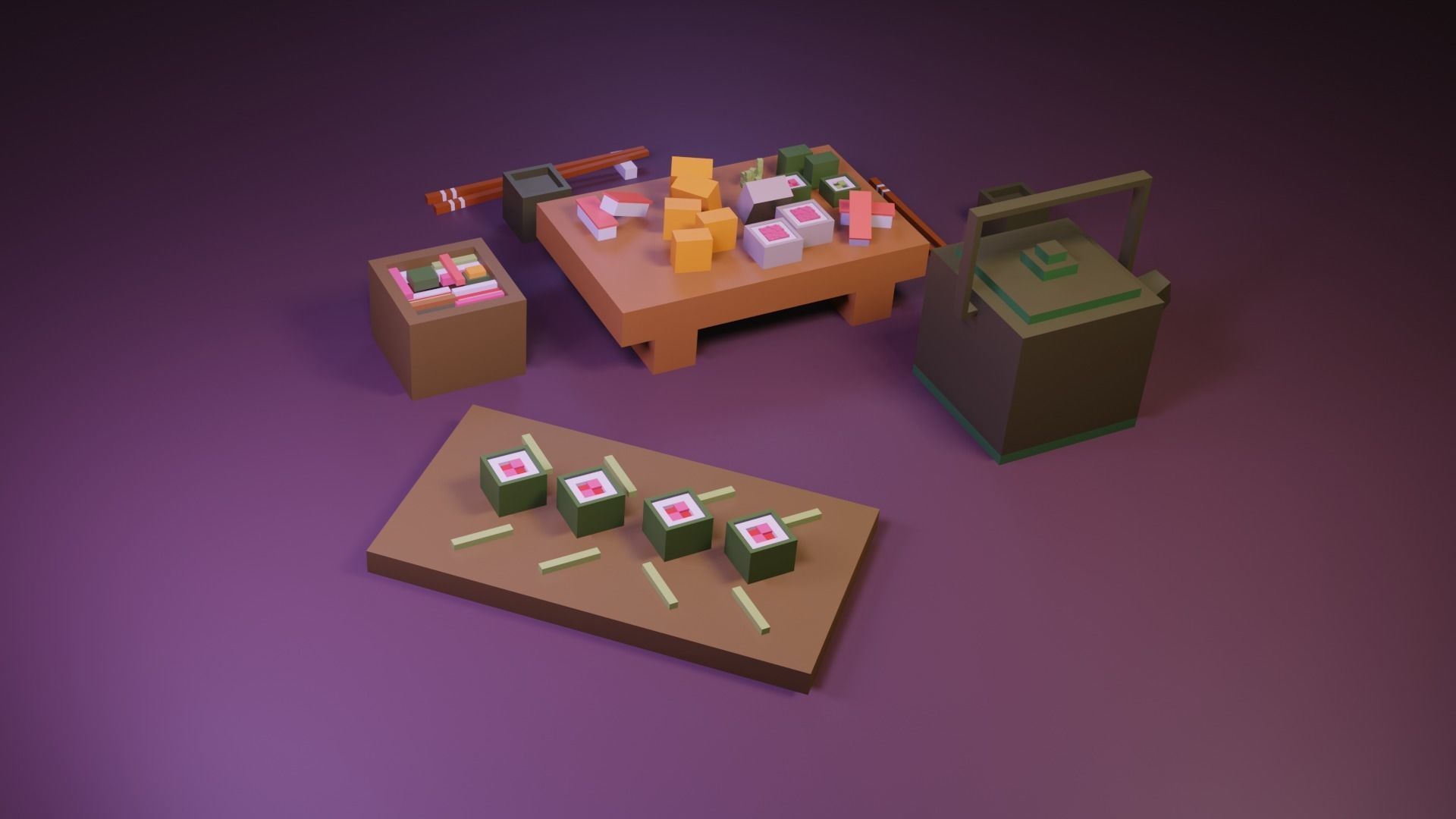 Cartoon sushi set model 3D model_7
