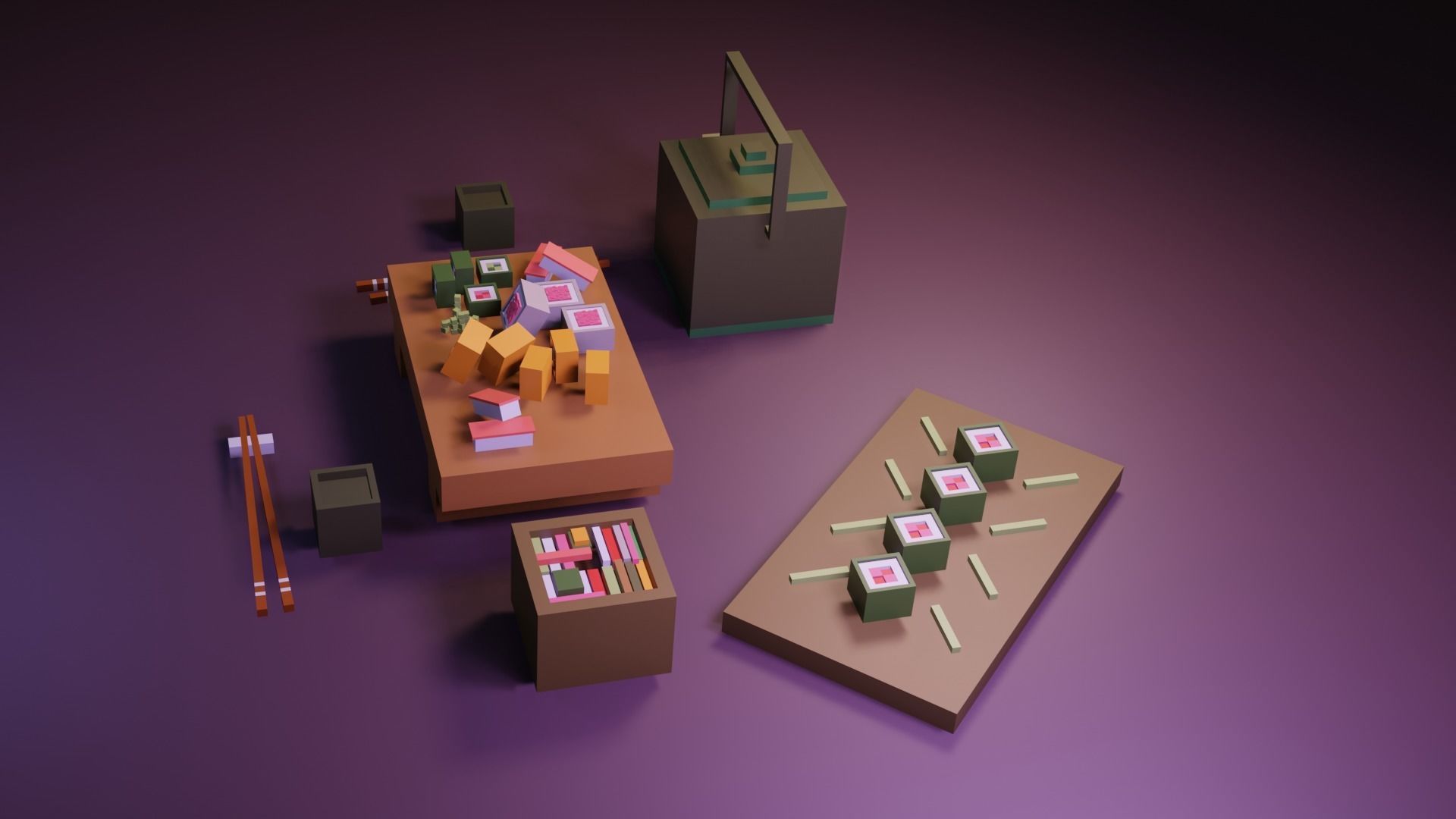 Cartoon sushi set model 3D model_4