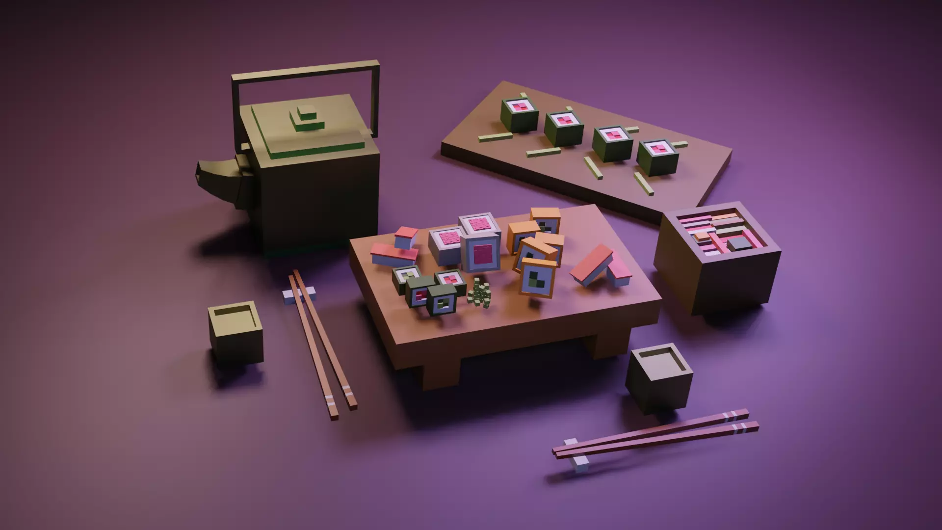 Cartoon sushi set model 3D model_0