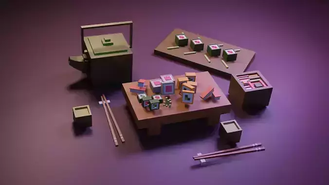 Cartoon sushi set model