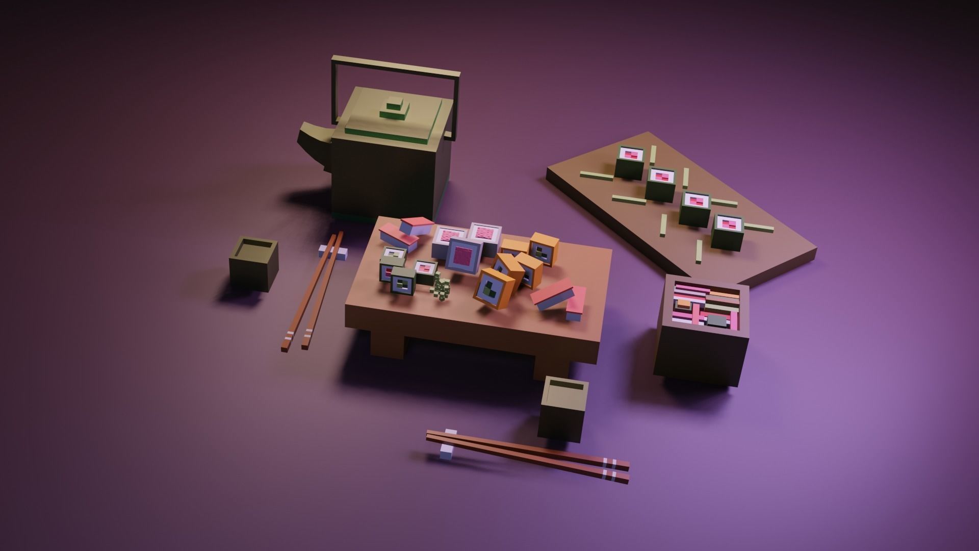 Cartoon sushi set model 3D model_1