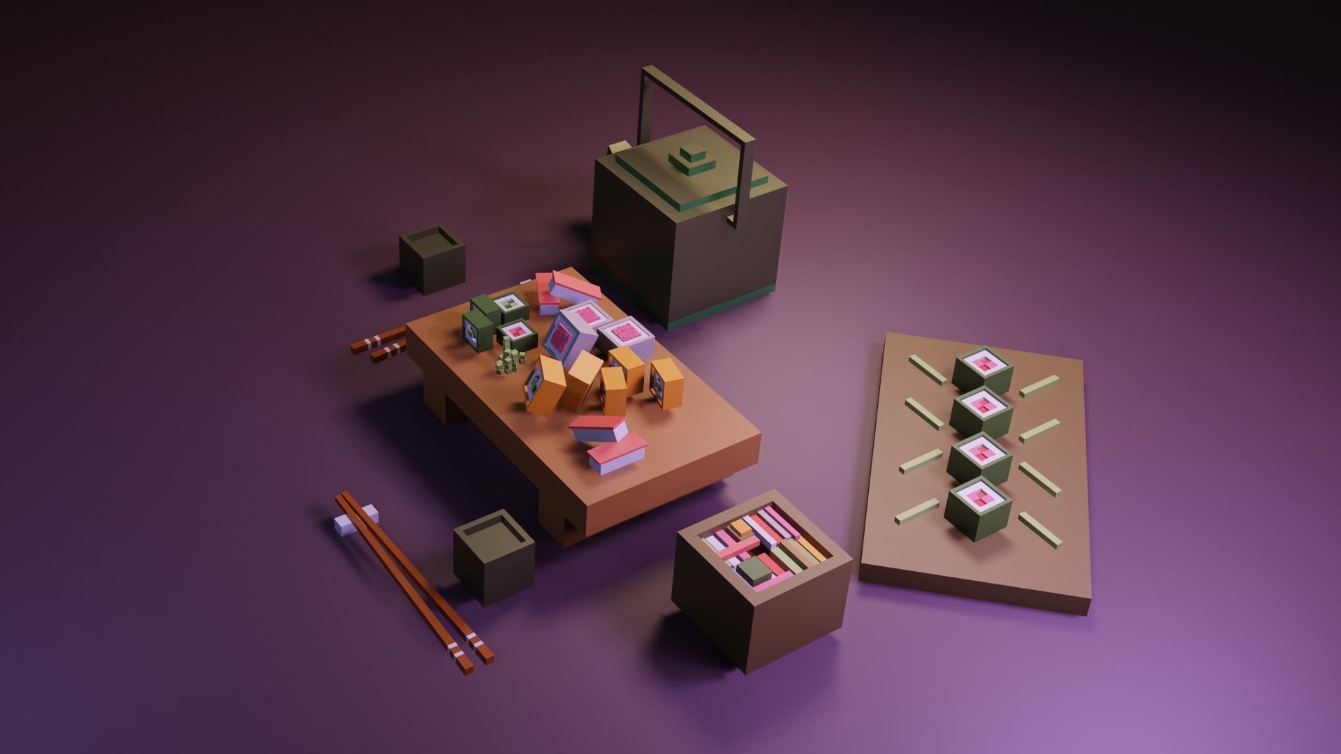 Cartoon sushi set model 3D model_3