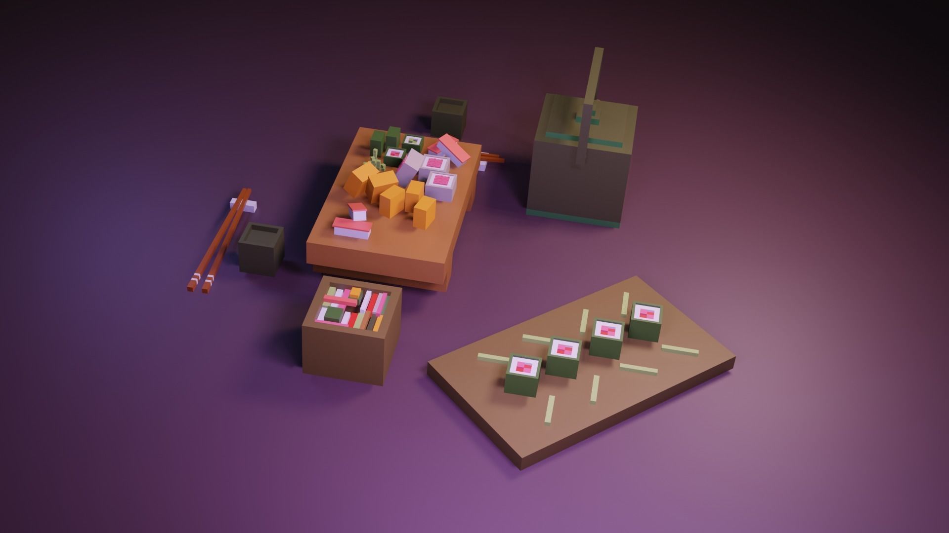 Cartoon sushi set model 3D model_5