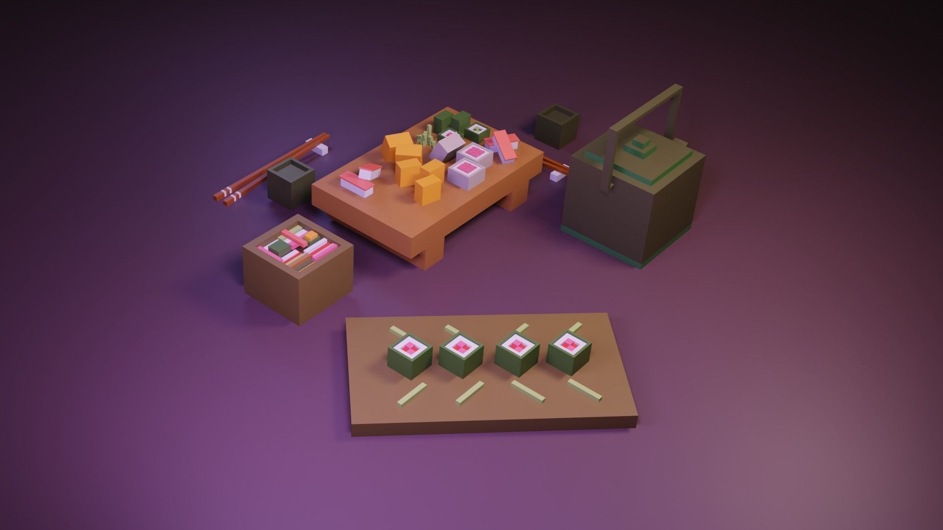 Cartoon sushi set model 3D model_6