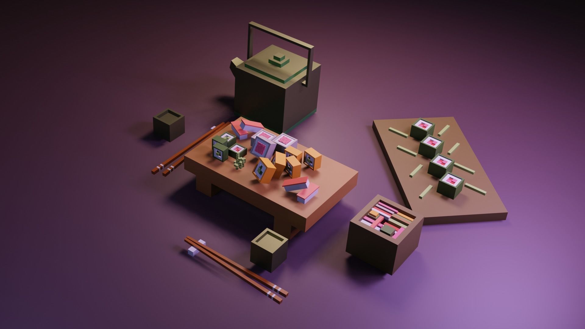 Cartoon sushi set model 3D model_2