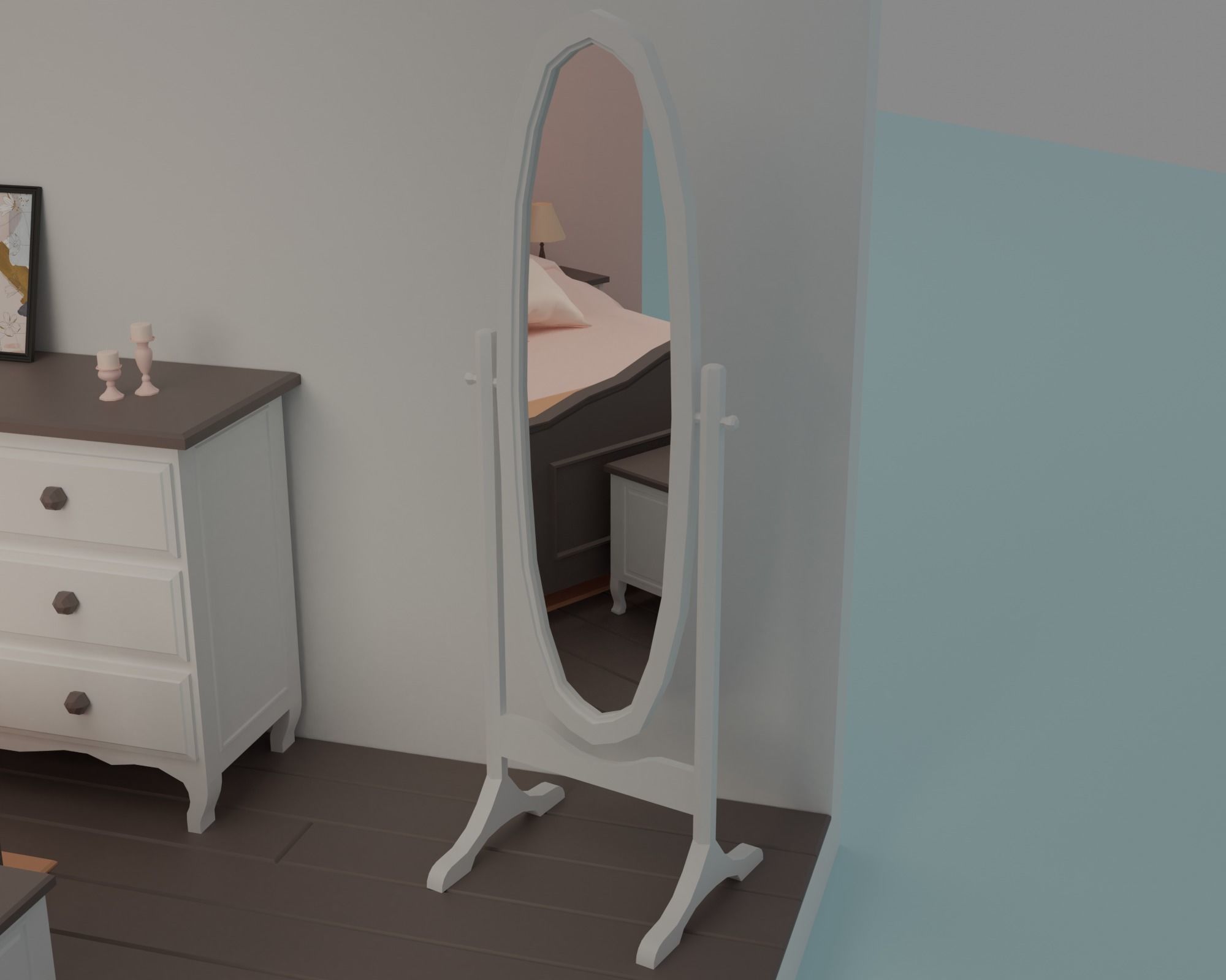 Bedroom alarm clock on table Low-poly 3D model_12