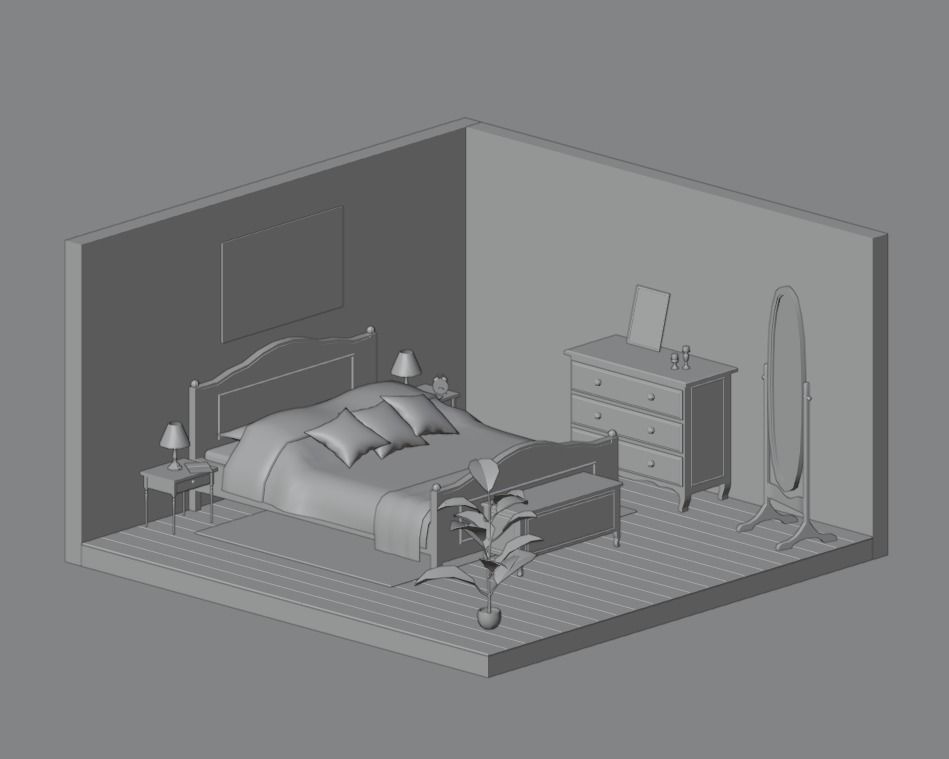 Bedroom alarm clock on table Low-poly 3D model_1