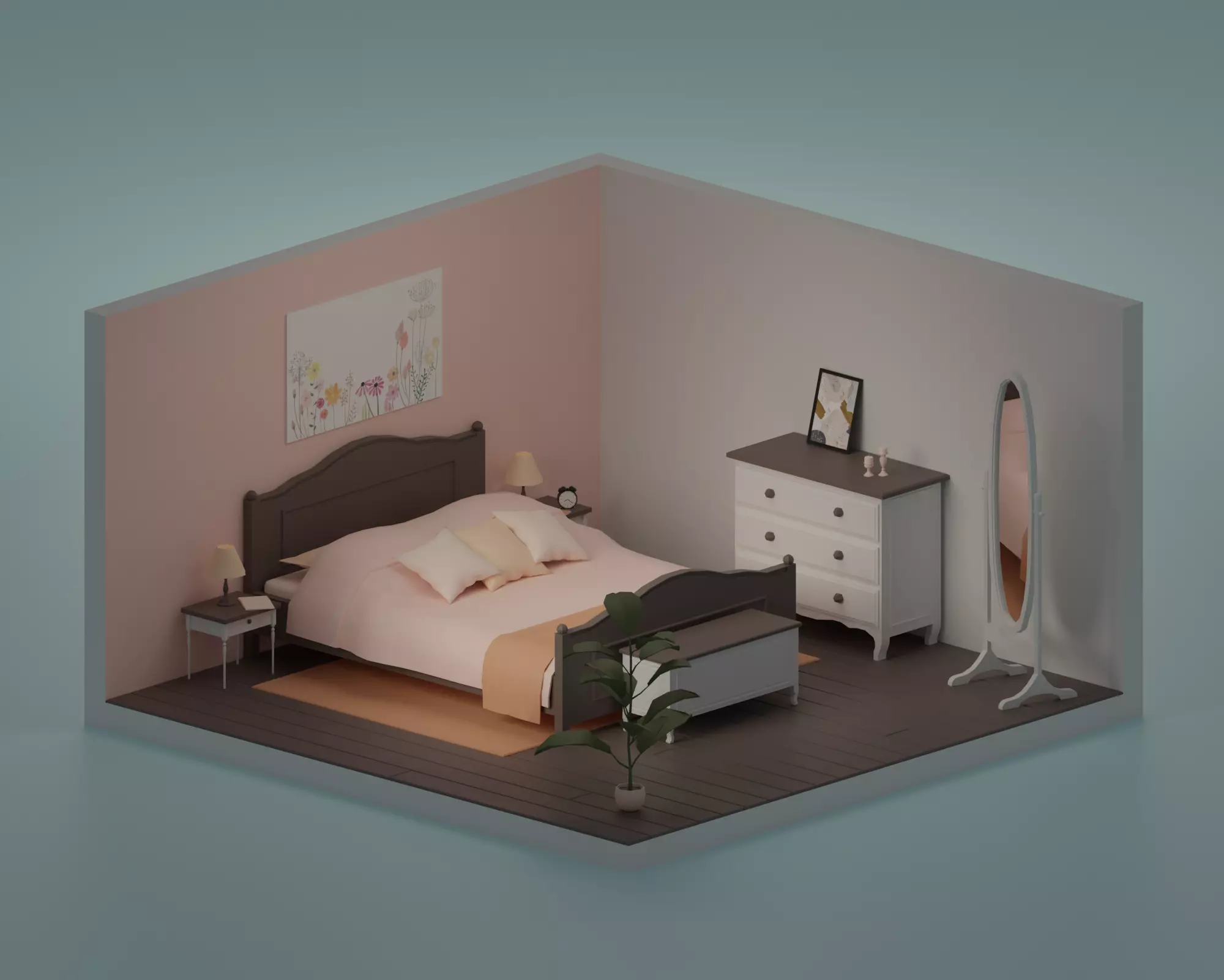 Bedroom alarm clock on table Low-poly 3D model_0