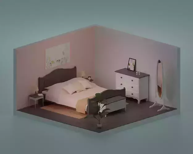 Bedroom alarm clock on table Low-poly 3D model