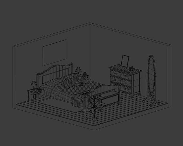 Bedroom alarm clock on table Low-poly 3D model 3