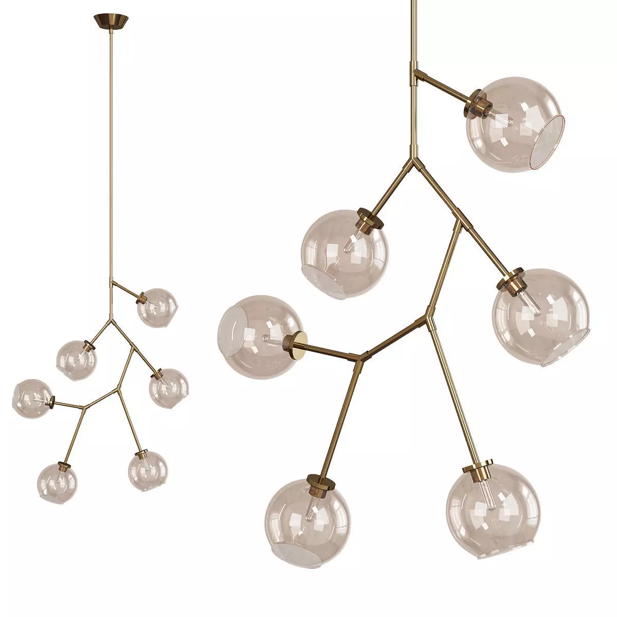 Neutron 6 Light Chandelier Polished Gold Low-poly 3D model_0