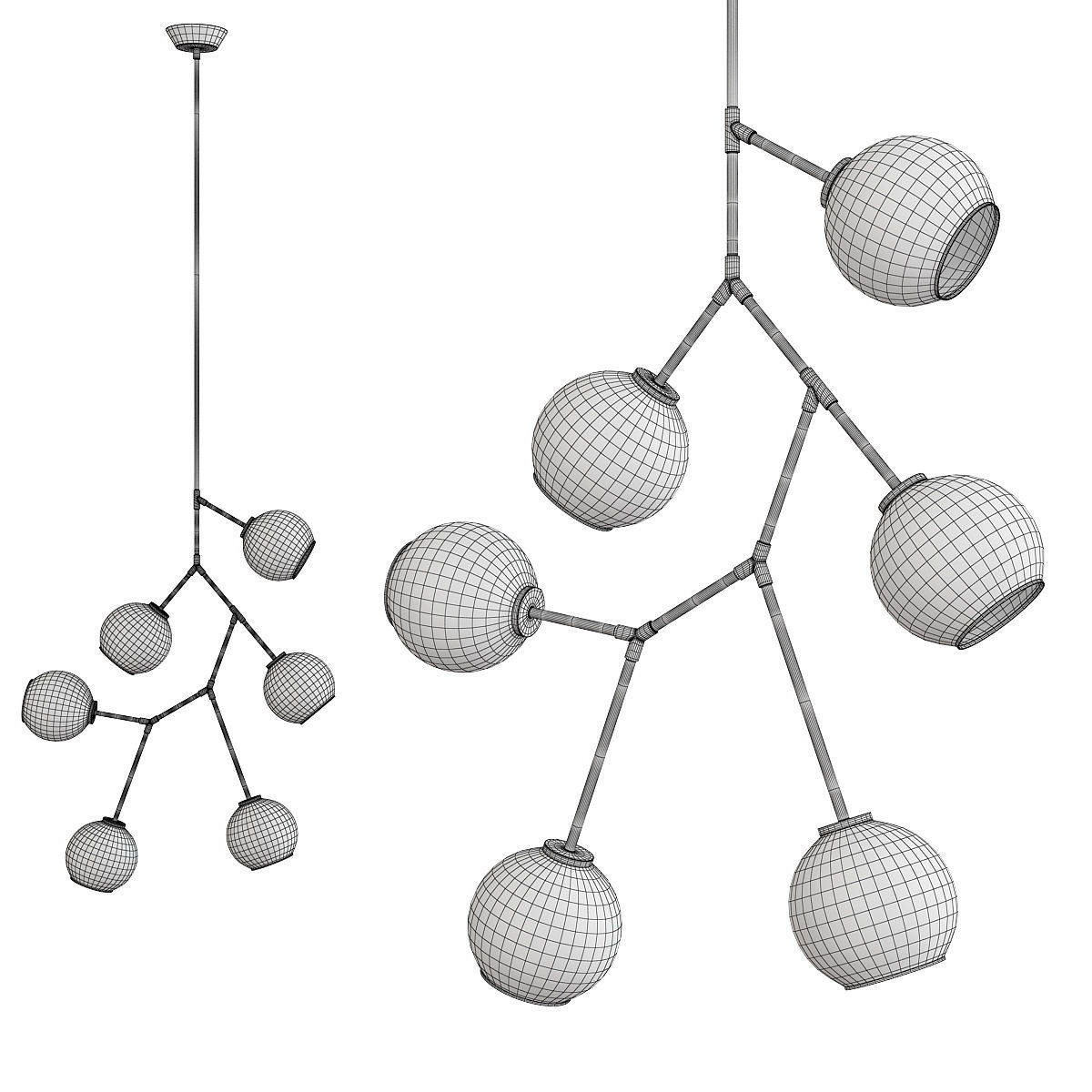 Neutron 6 Light Chandelier Polished Gold Low-poly 3D model_1