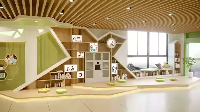 Kindergarten school entrance hall display wall