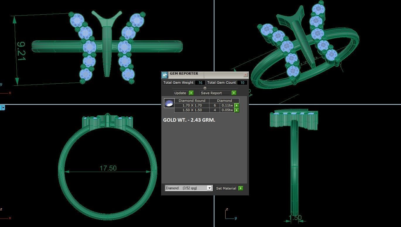 Butterfly Thin Light wt women ring 3dm stl 1- render detail 3D print model_1