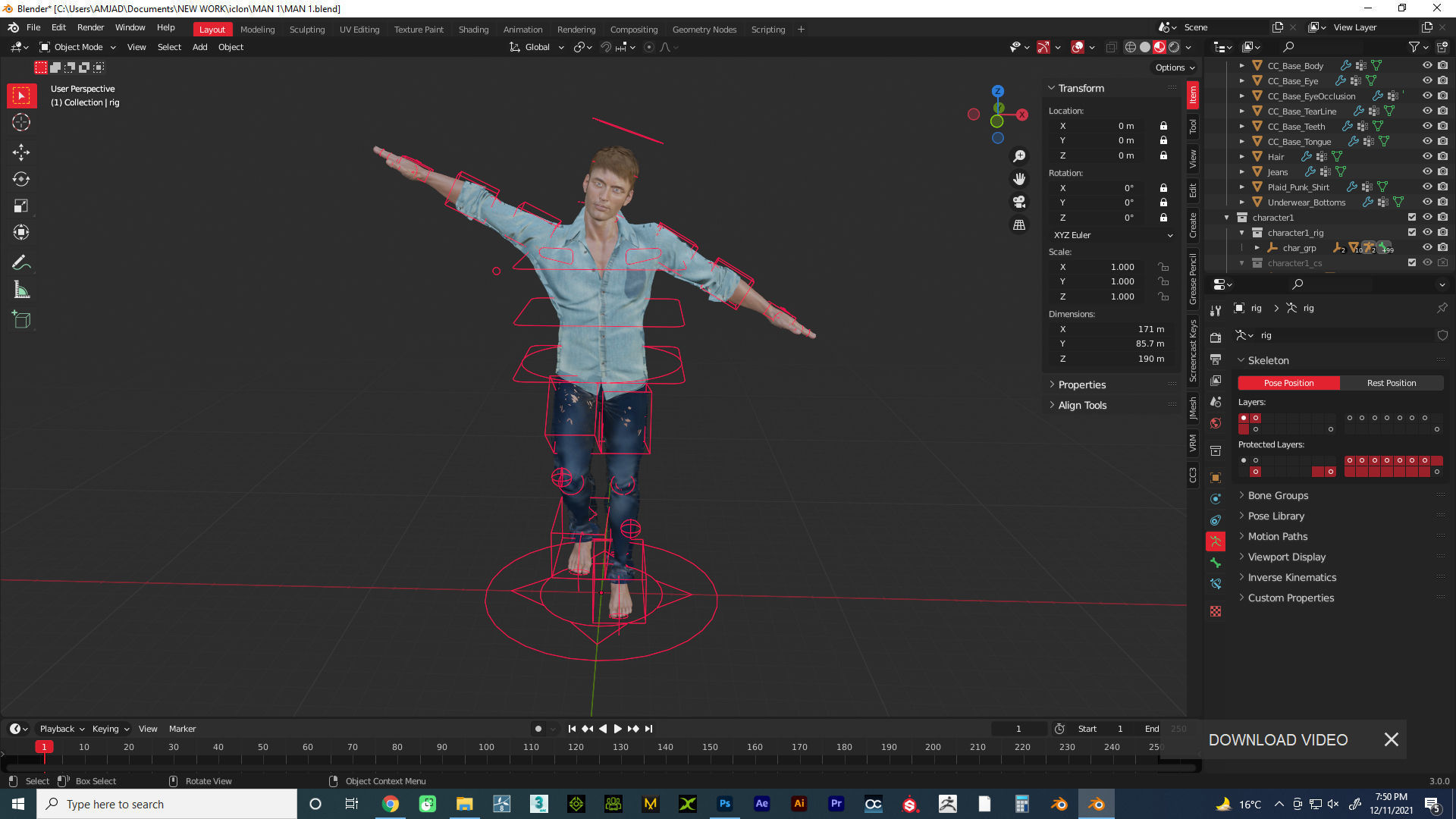 very realistic human character model full textuared  real skin Low-poly 3D model_3