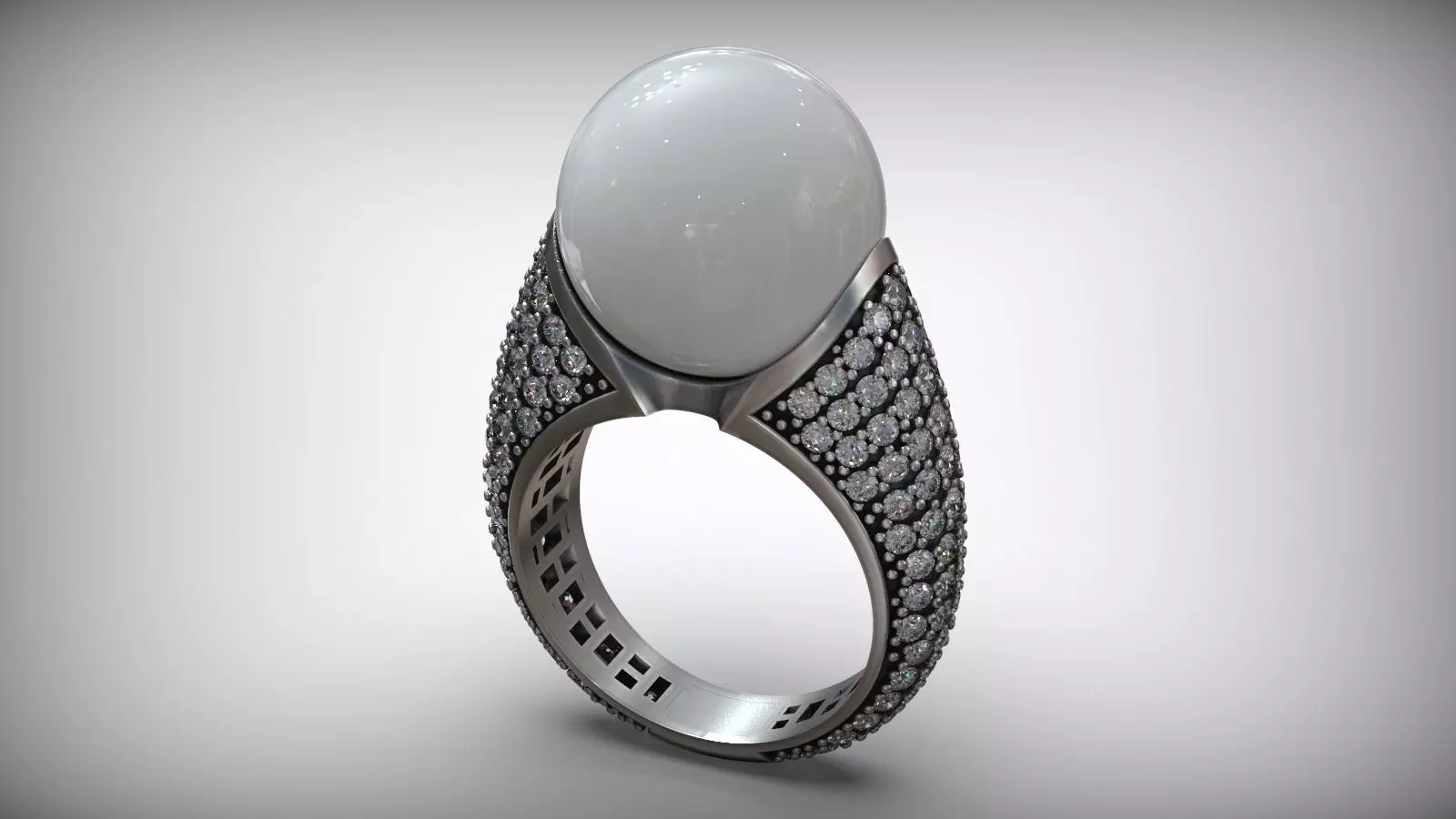 Fashion Cocktail Pearl Ring 3D print model_0