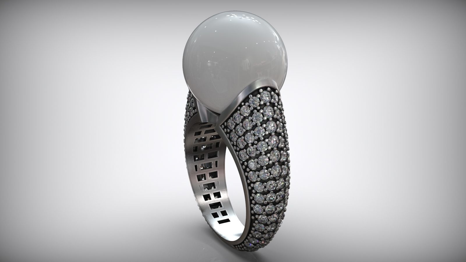 Fashion Cocktail Pearl Ring 3D print model_3