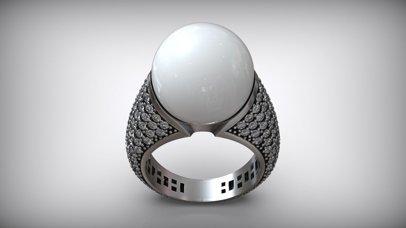 Fashion Cocktail Pearl Ring 3D print model_2