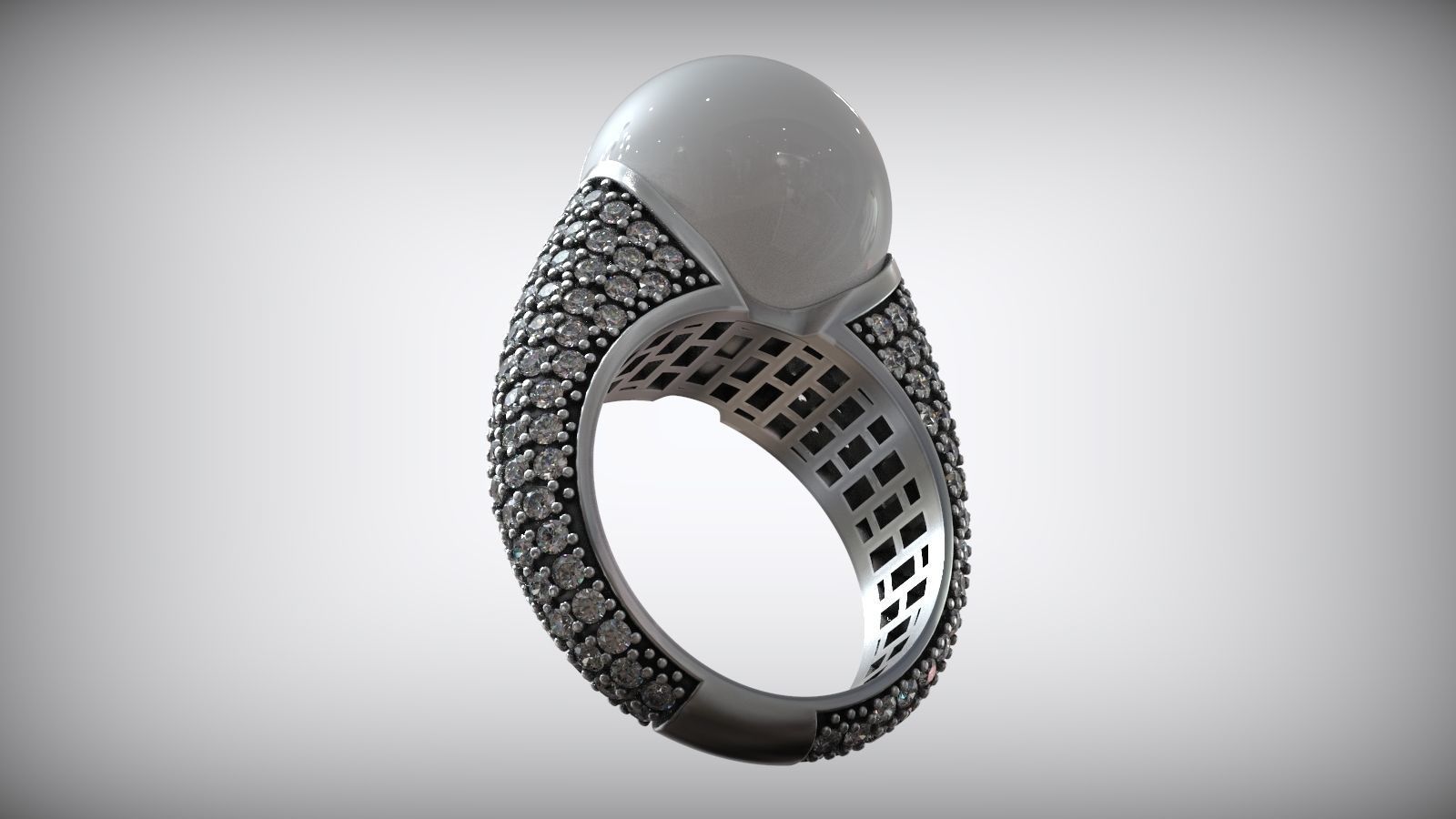 Fashion Cocktail Pearl Ring 3D print model_4
