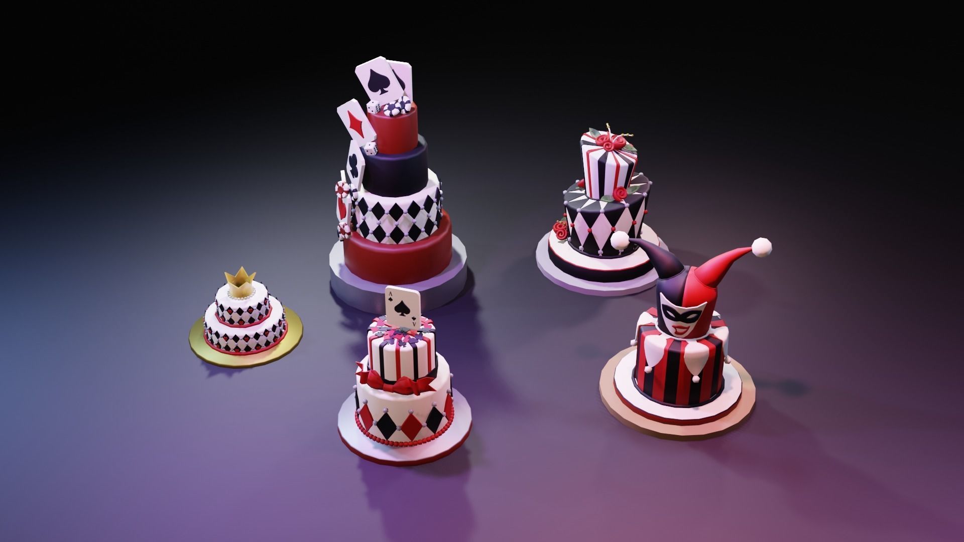 Playing card style birthday cakes 3D model_25