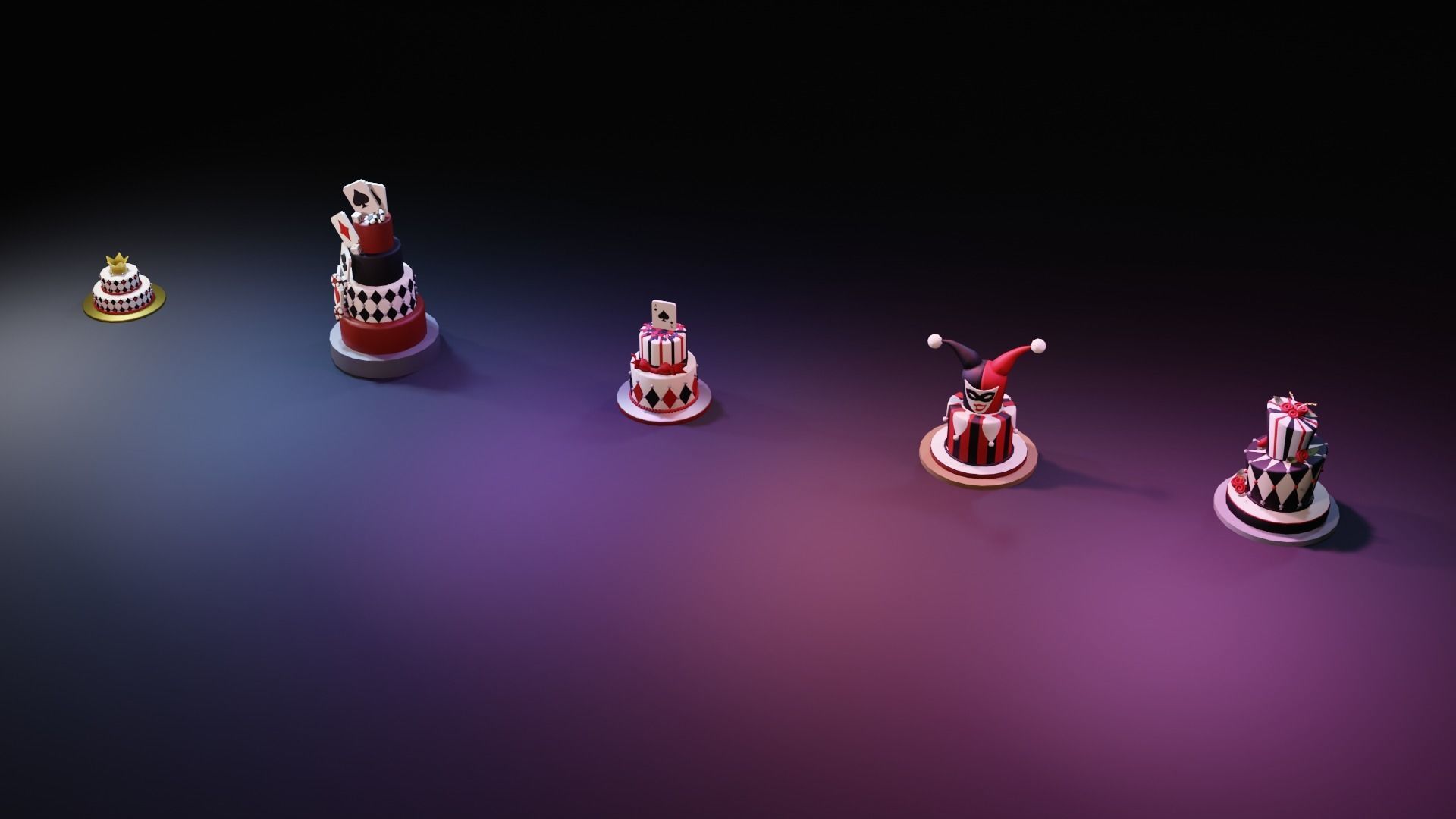 Playing card style birthday cakes 3D model_1