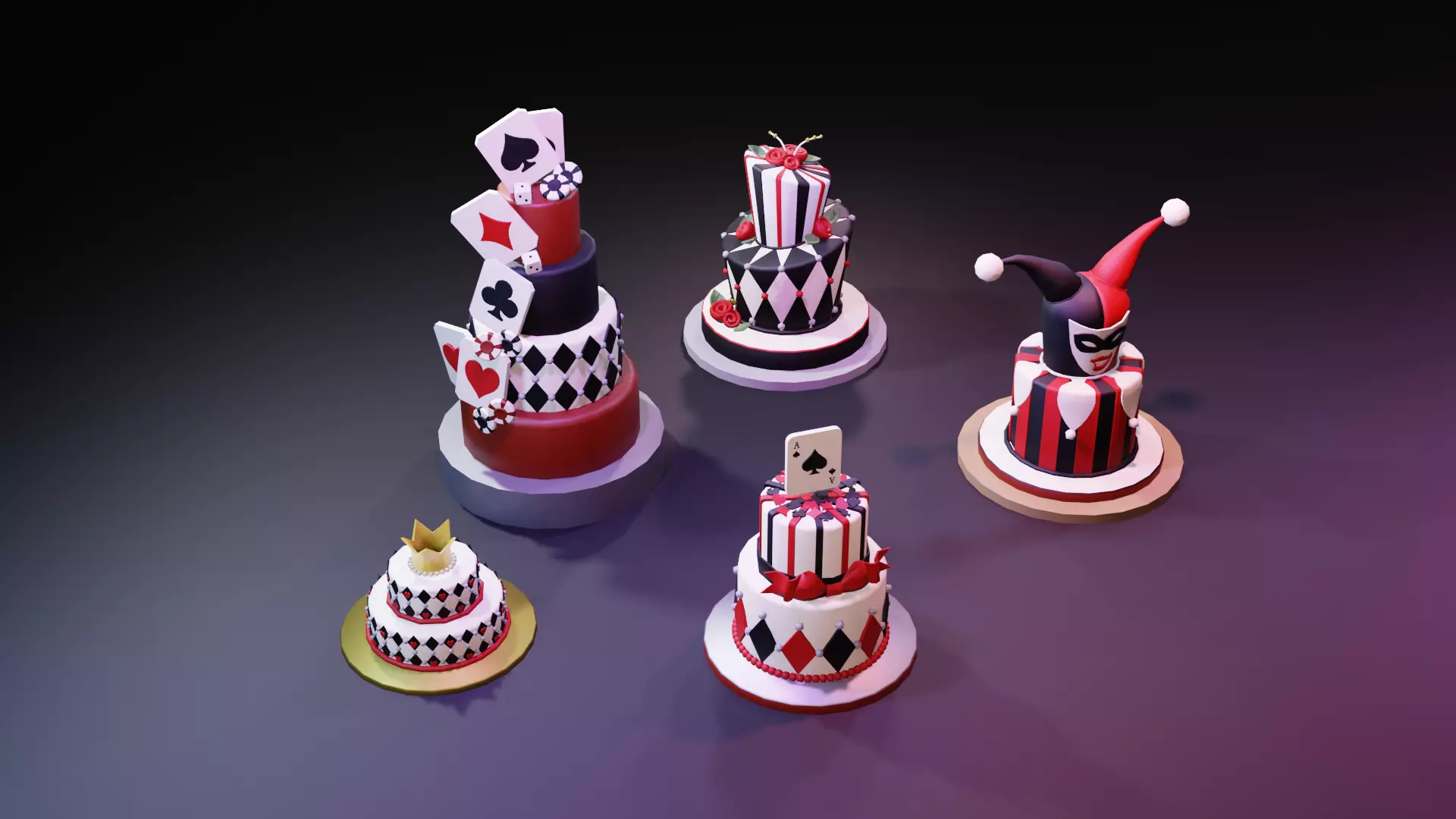 Playing card style birthday cakes 3D model_0